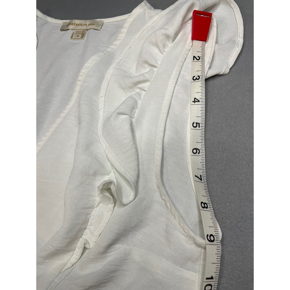 Monteau Los Angeles White Ruffle Wrap Top Sleeveless Smocked Back Womens M - Picture 9 of 9